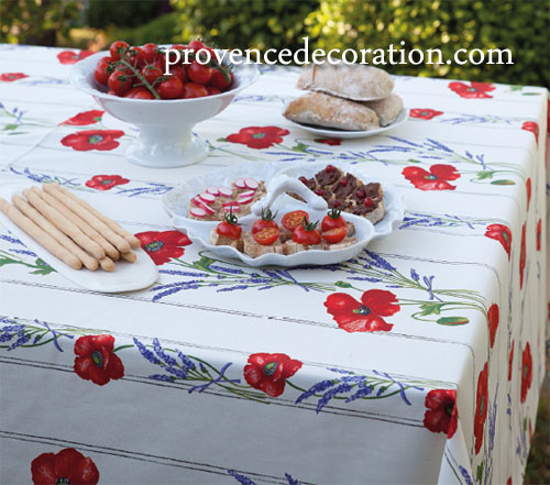 Tablecloth coated or cotton linear Coquelicots Lavandes 3 colors